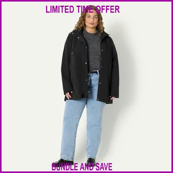 Women's Relaxed Fit Waterproof Nylon Hooded Rain Jacket Long - Picture 8 of 8